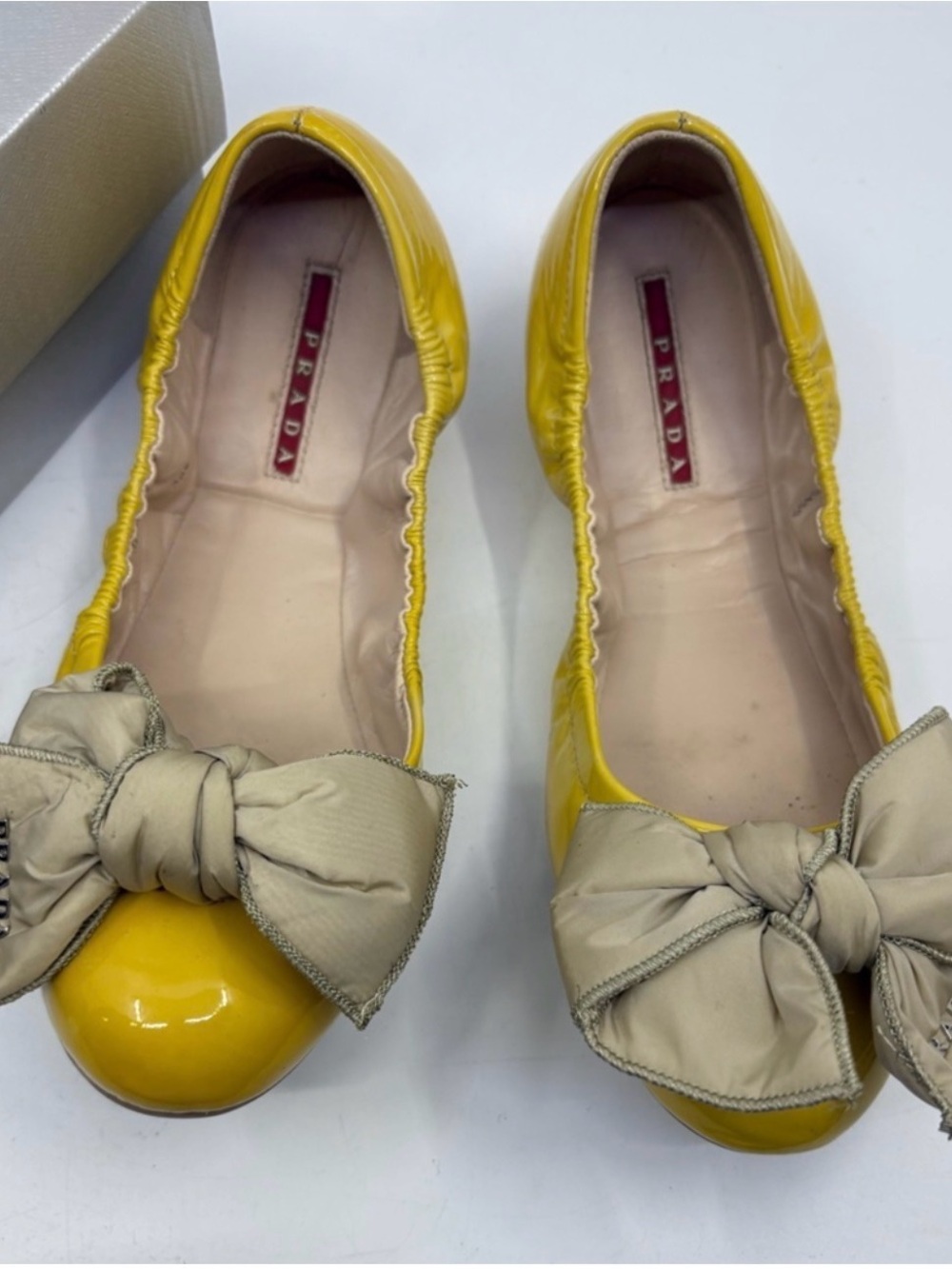 Prada Yellow Patent Leather Bow Ballet Flats - Picture 3 of 8